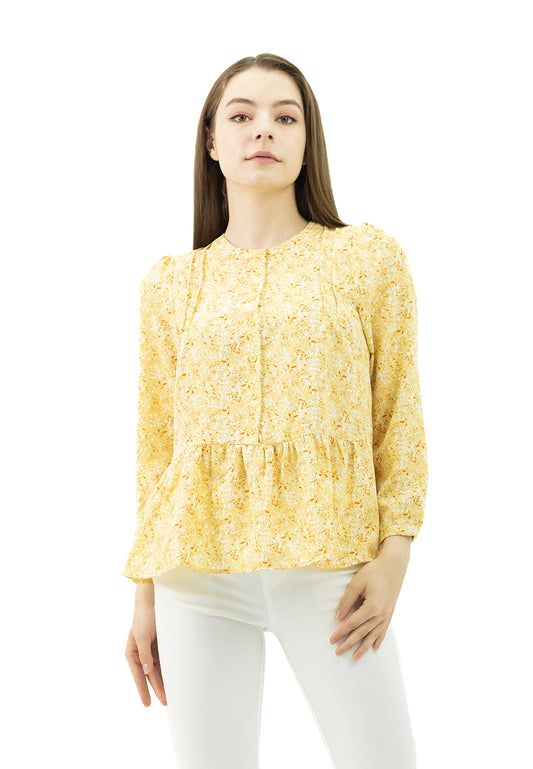 DAISY By VOIR Button Front Ruched Peplum Blouse