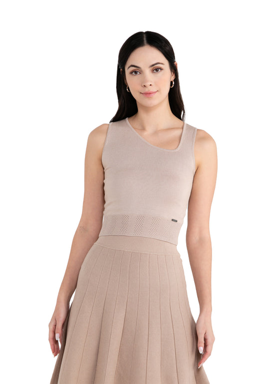 ELLE Apparel Knitted Asymmetrical Neck Singlet Top