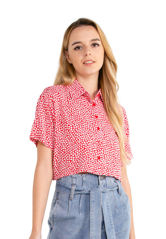 VOIR JEANS Floral Elastic Banded Crop Blouse