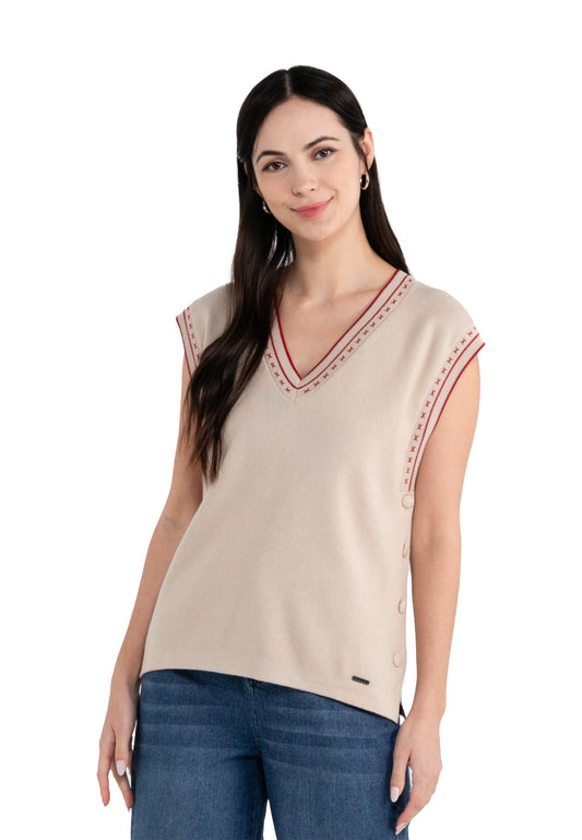 ELLE Apparel Knitted V Neck Vest with Side Buttons