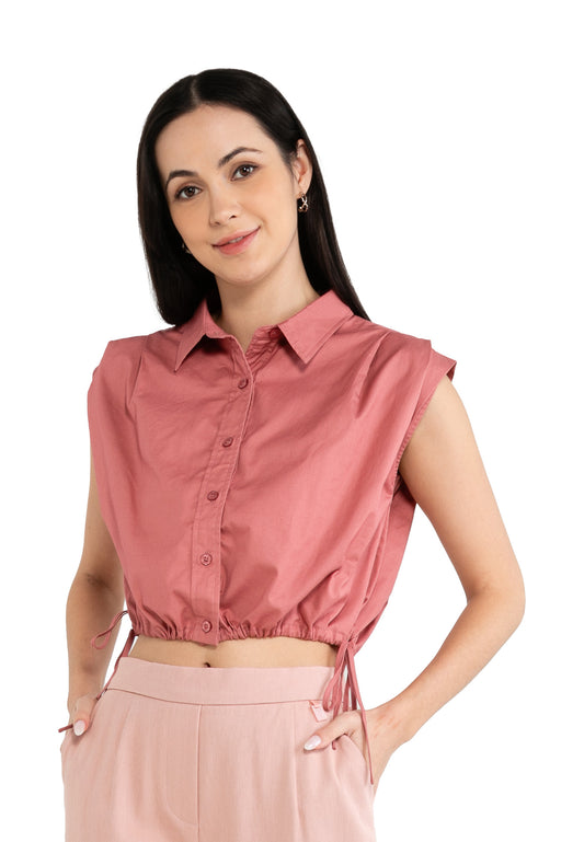 ELLE Apparel Sleeveless Crop Top with Side Drawstring