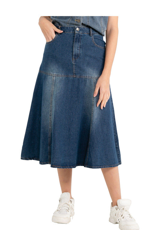 VOIR JEANS Fluted Denim Skirt
