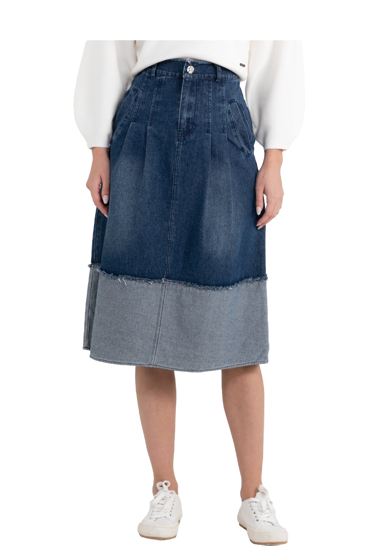 ELLE Apparel High Waist A-Line Denim Long Skirt
