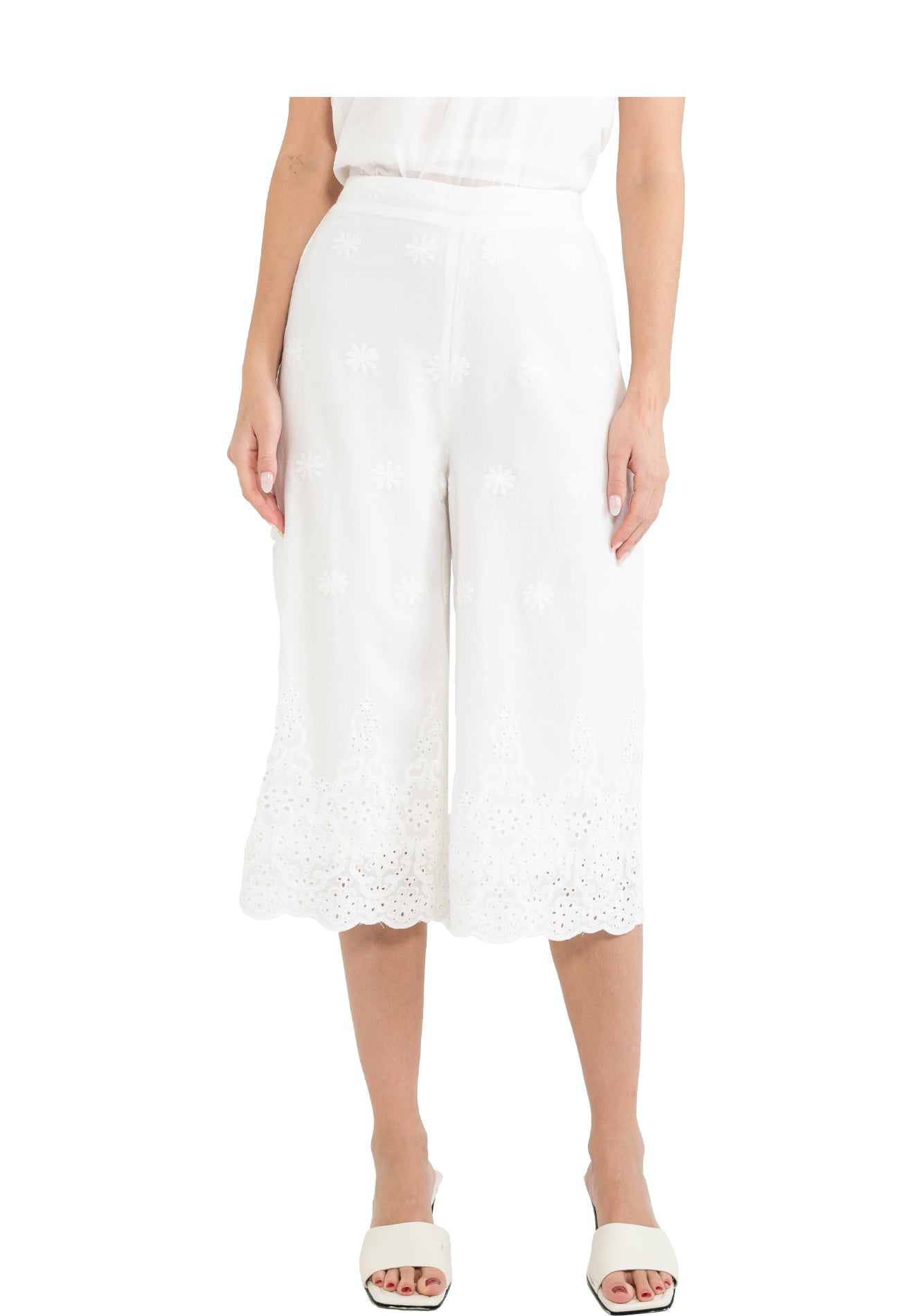 ELLE Apparel Floral Embroidery Wide Leg Pants