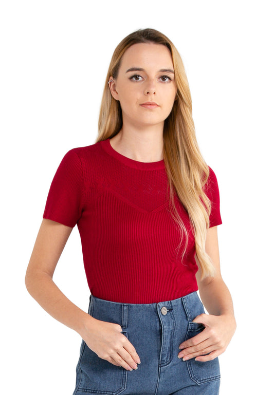 VOIR JEANS Round Neck Short Sleeves Knit Top