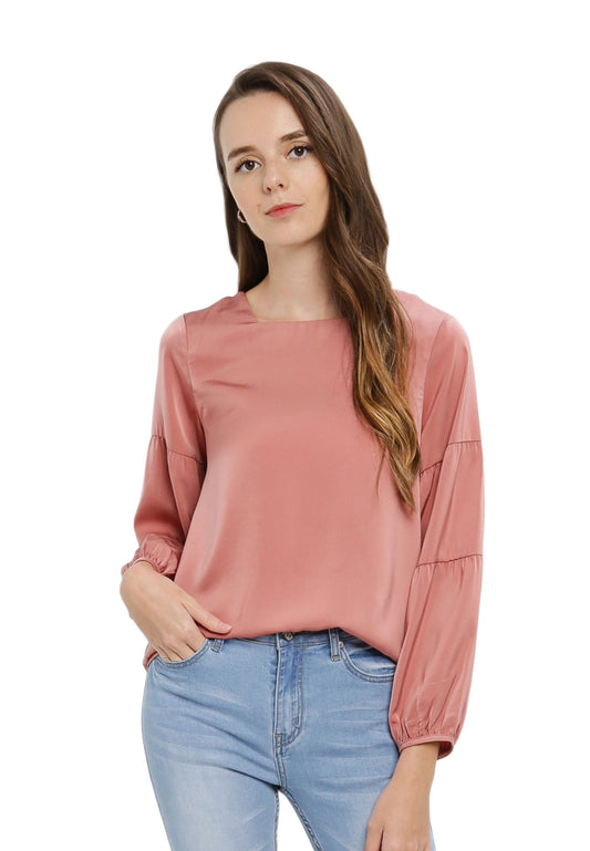 ELLE Apparel Square Neck Satin Blouse