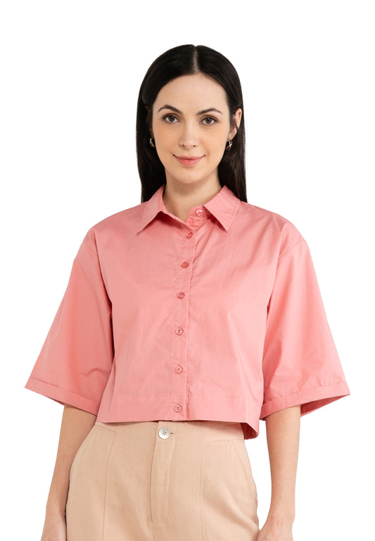 ELLE Apparel Plain Crop Collar Blouse