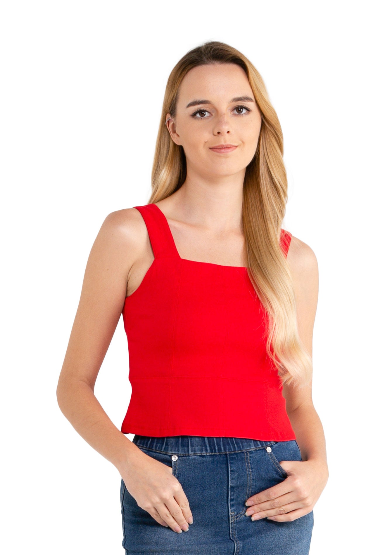 VOIR JEANS Sleeveless Square Neck Top with Back Zipper