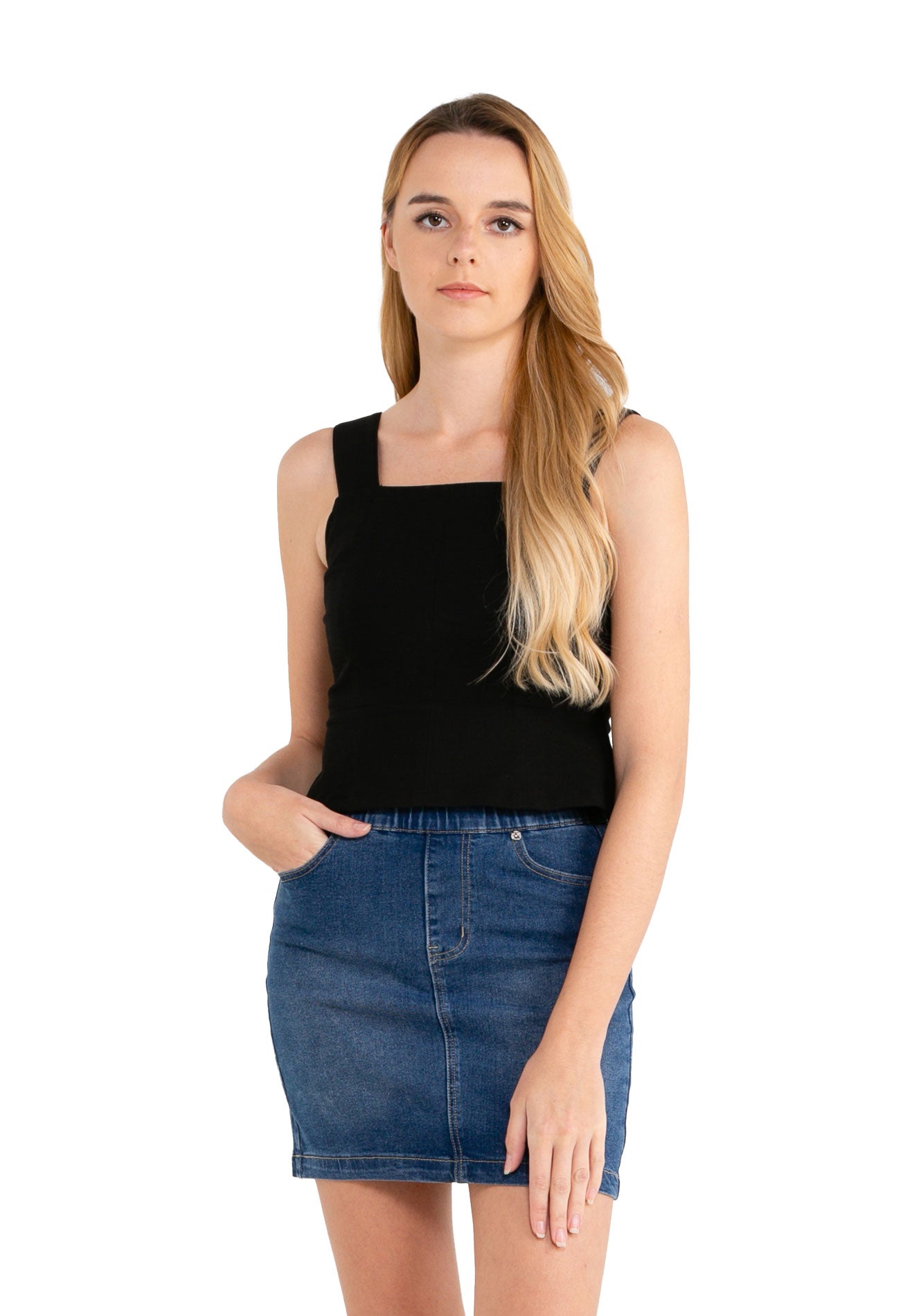 VOIR JEANS Sleeveless Square Neck Top with Back Zipper