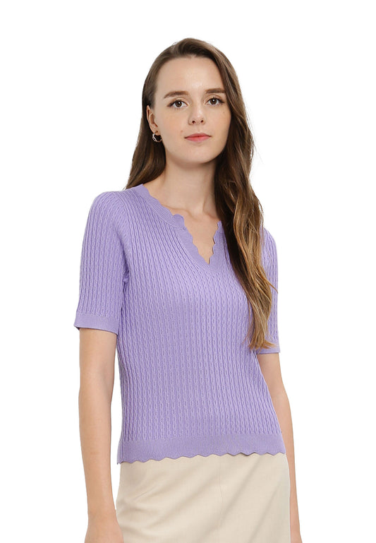ELLE Apparel V-Neck Short Sleeves Knit Top