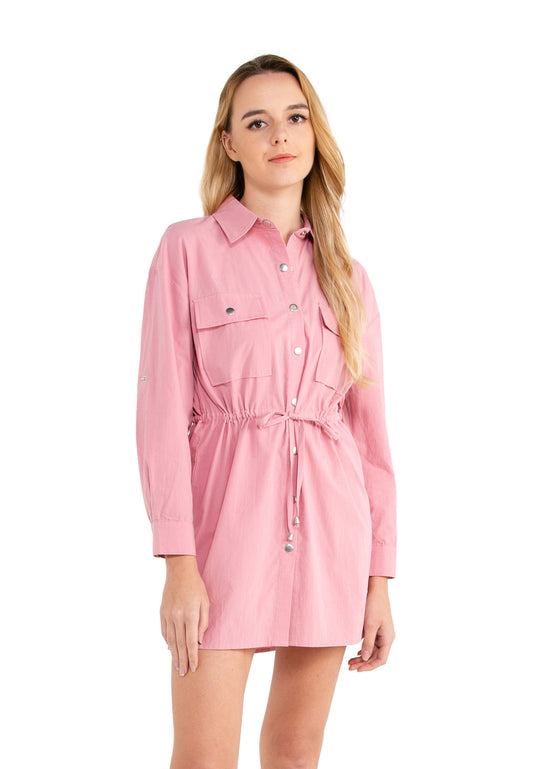 VOIR JEANS Long Sleeves Button Down Midi Shirt Dress