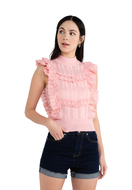 ELLE Apparel Knitted Lace Sleeveless Top