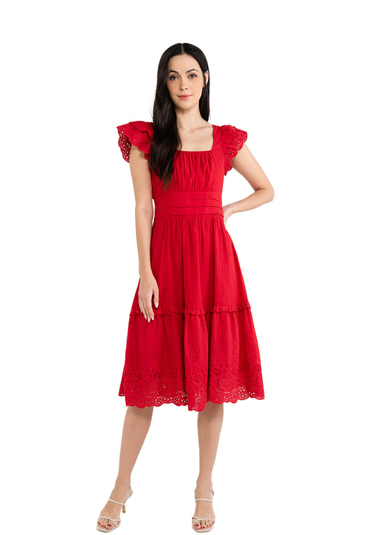 ELLE Apparel Ruffle Square Neck Tiered Midi Dress
