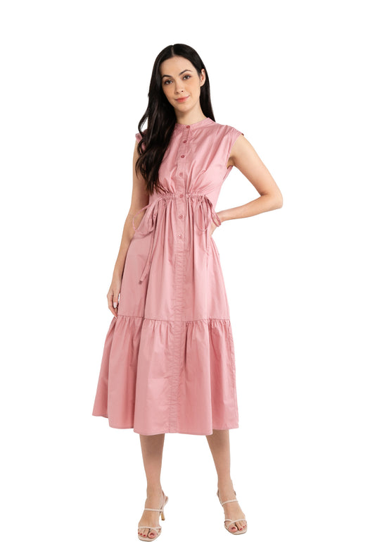 ELLE Apparel Sleeveless Button Front Midi Dress