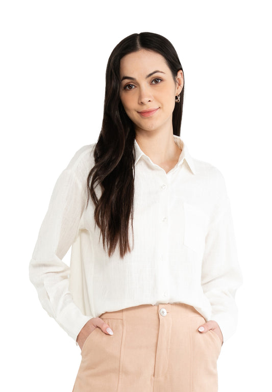 ELLE Apparel Loose Fit Collar Long Sleeves Blouse