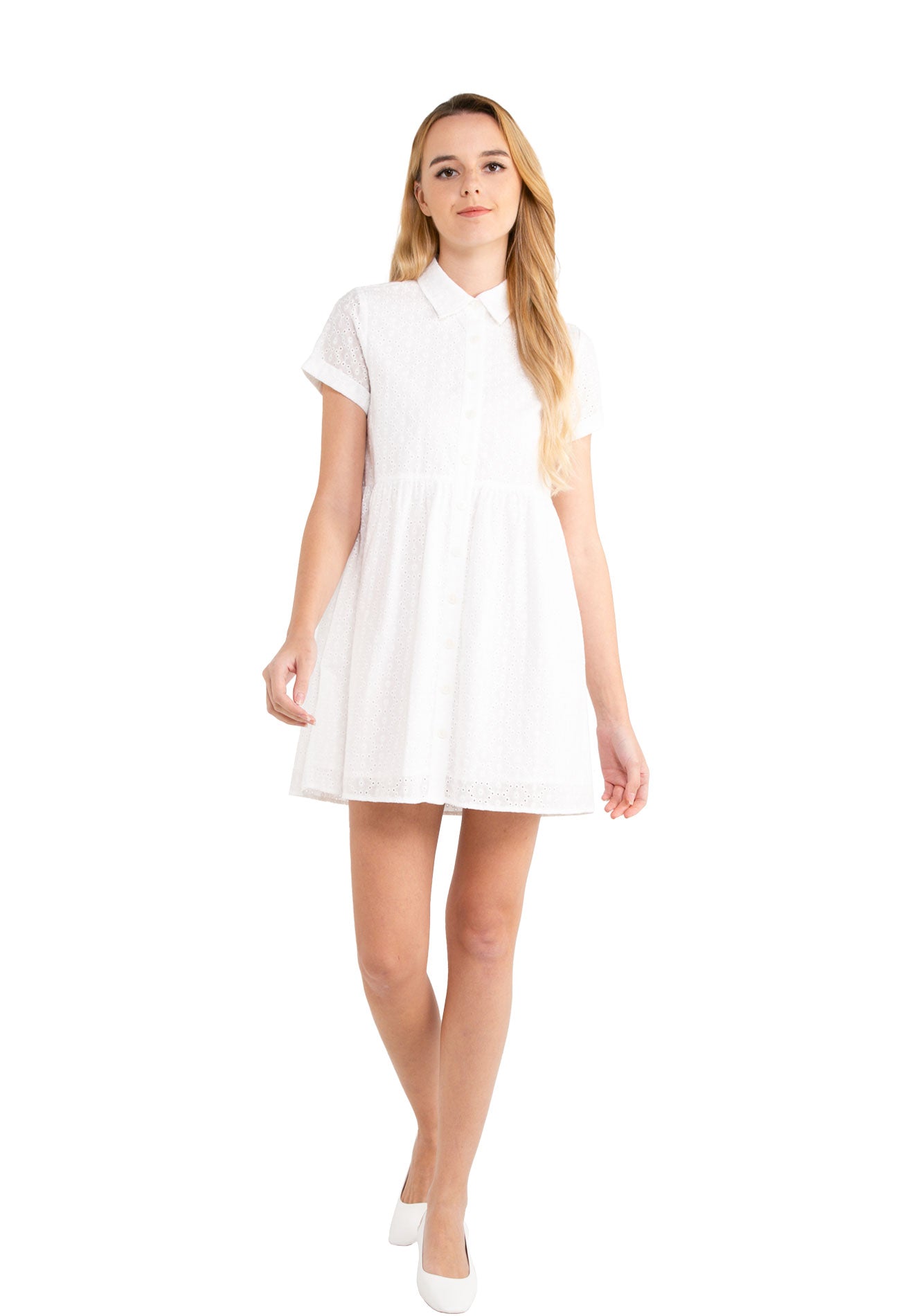 VOIR JEANS Short Sleeves Collar Buttoned Dress