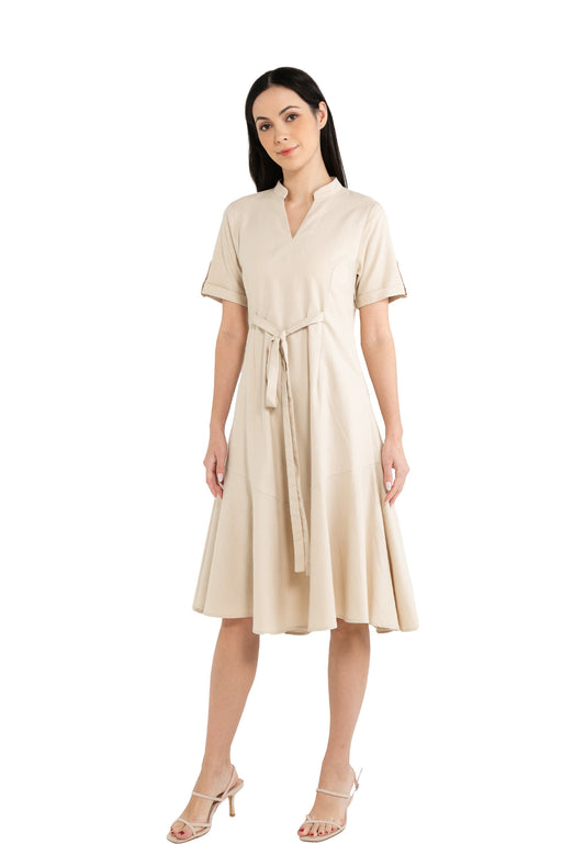 ELLE Apparel V-Neck Short Sleeves Flared Short Dress