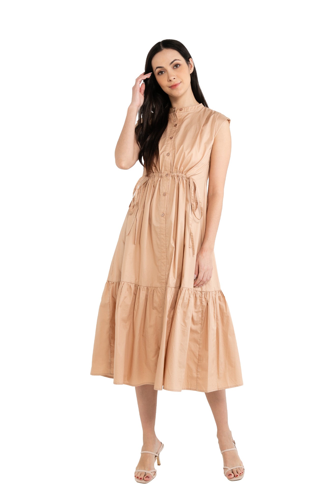 ELLE Apparel Sleeveless Button Front Midi Dress