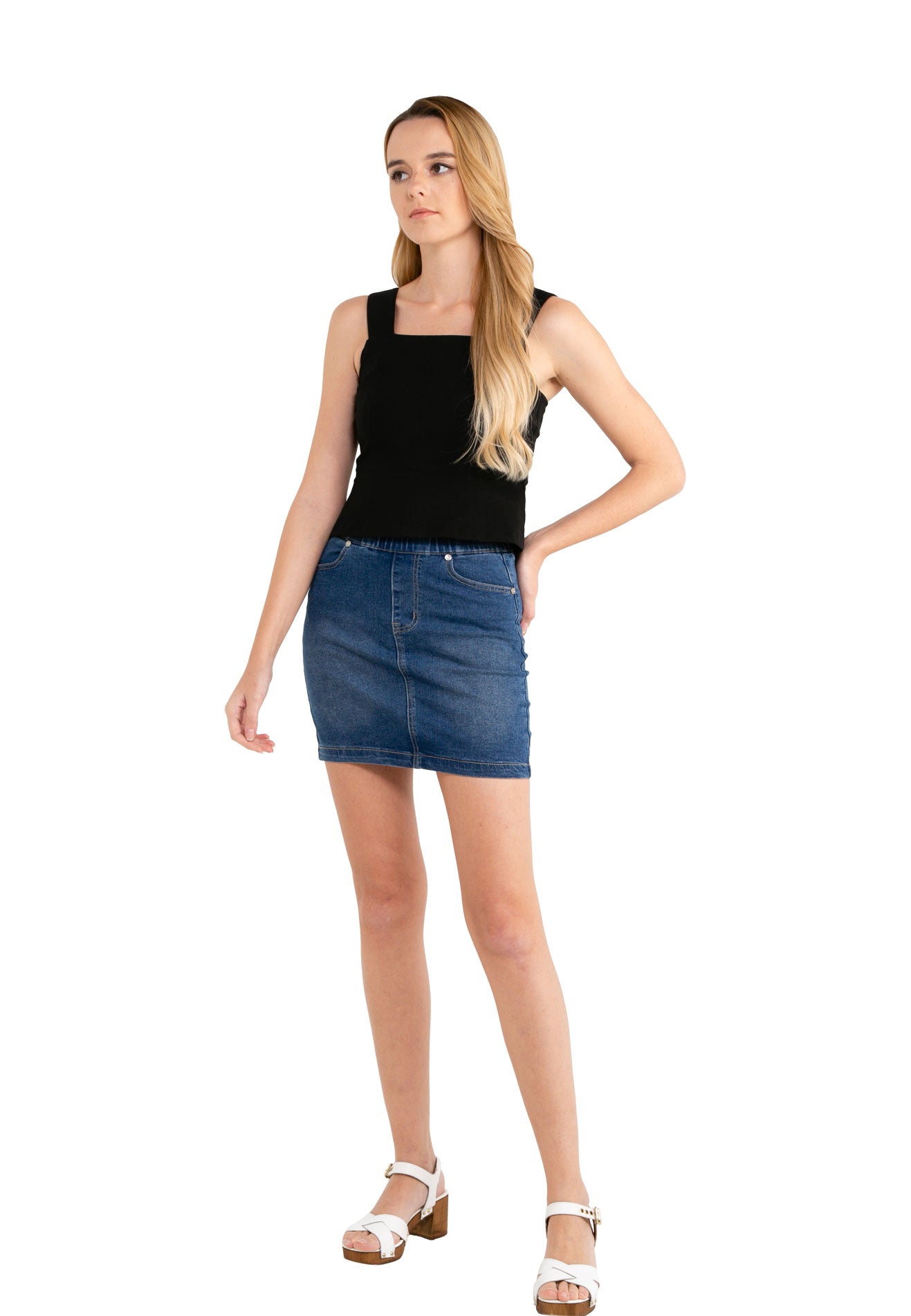 VOIR JEANS Elastic Waist Denim Skirt