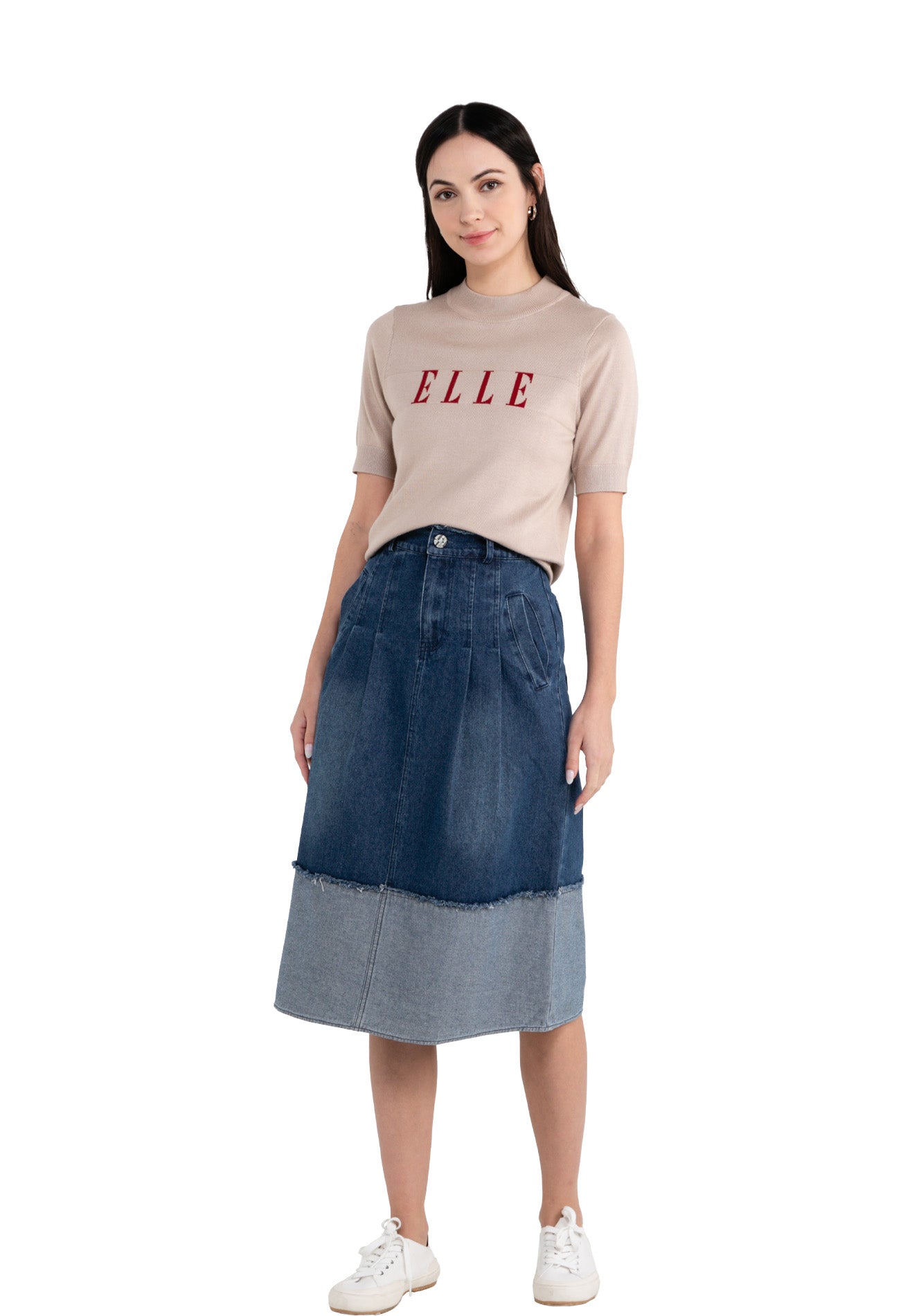 ELLE Apparel Knitted Mock Neck Logo Knit Top