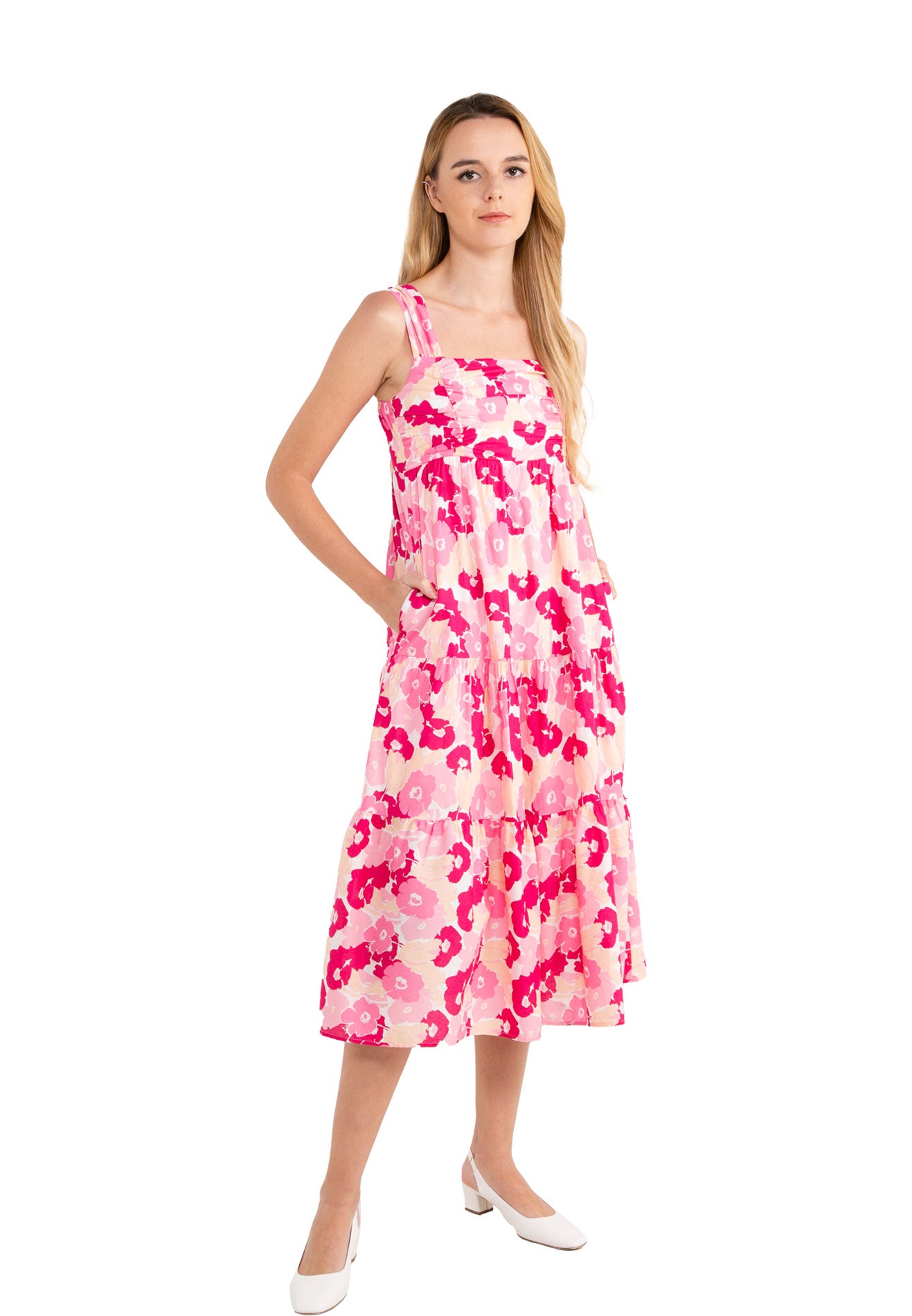 VOIR JEANS Floral Sleeveless Tiered Maxi Dress