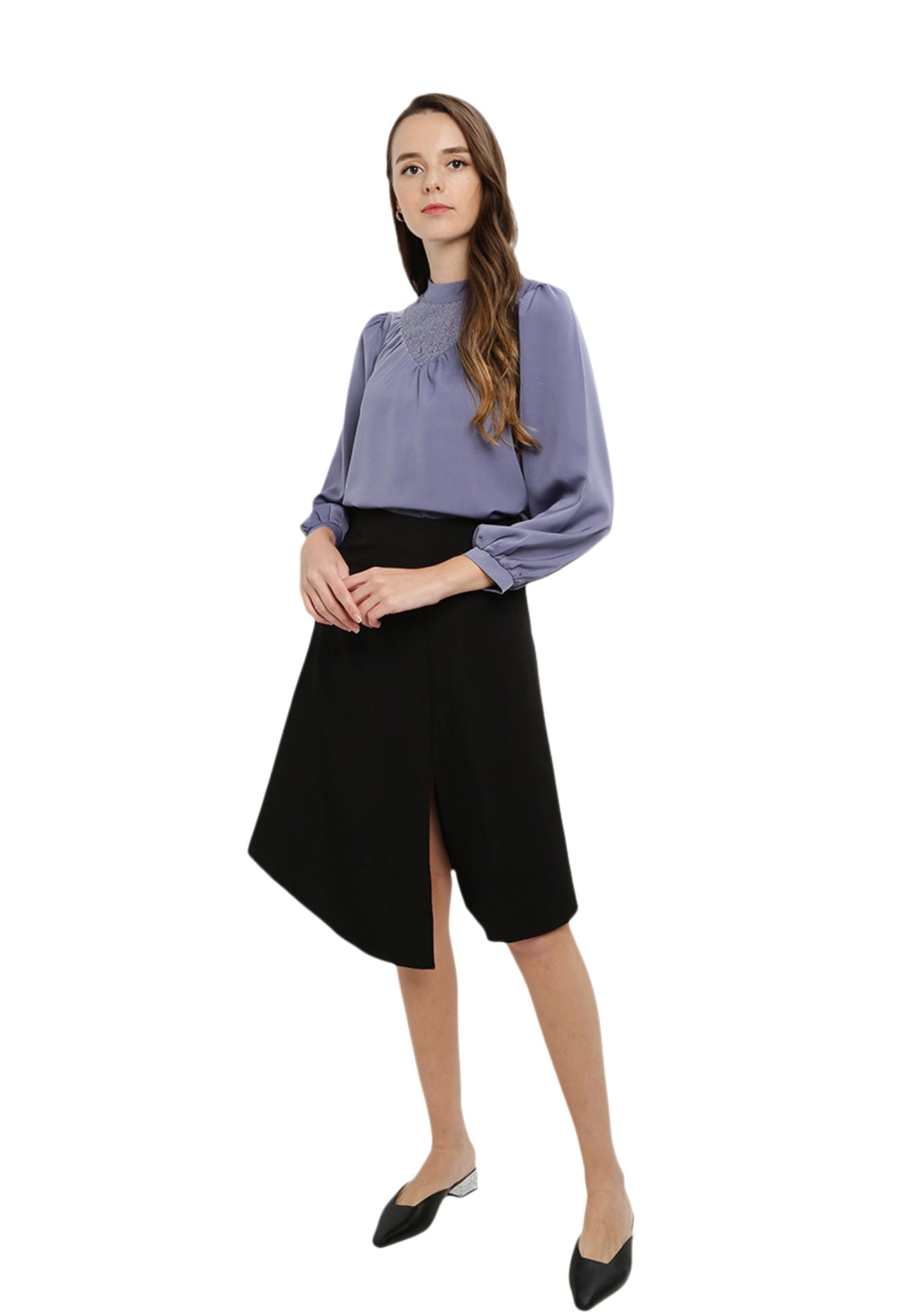 ELLE Apparel Irregular Hem Midi Skirt